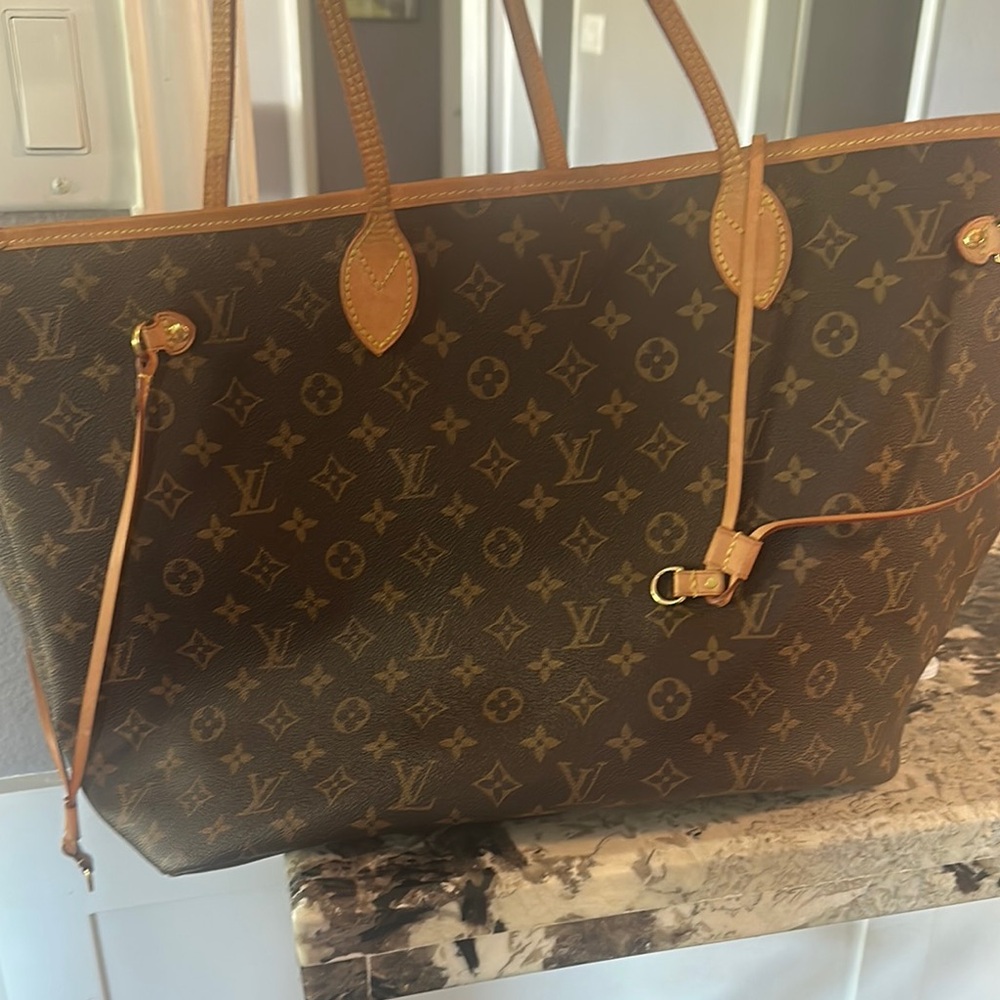 Louis Vuitton Brown Monogram Tote Bag with gucci shoes together